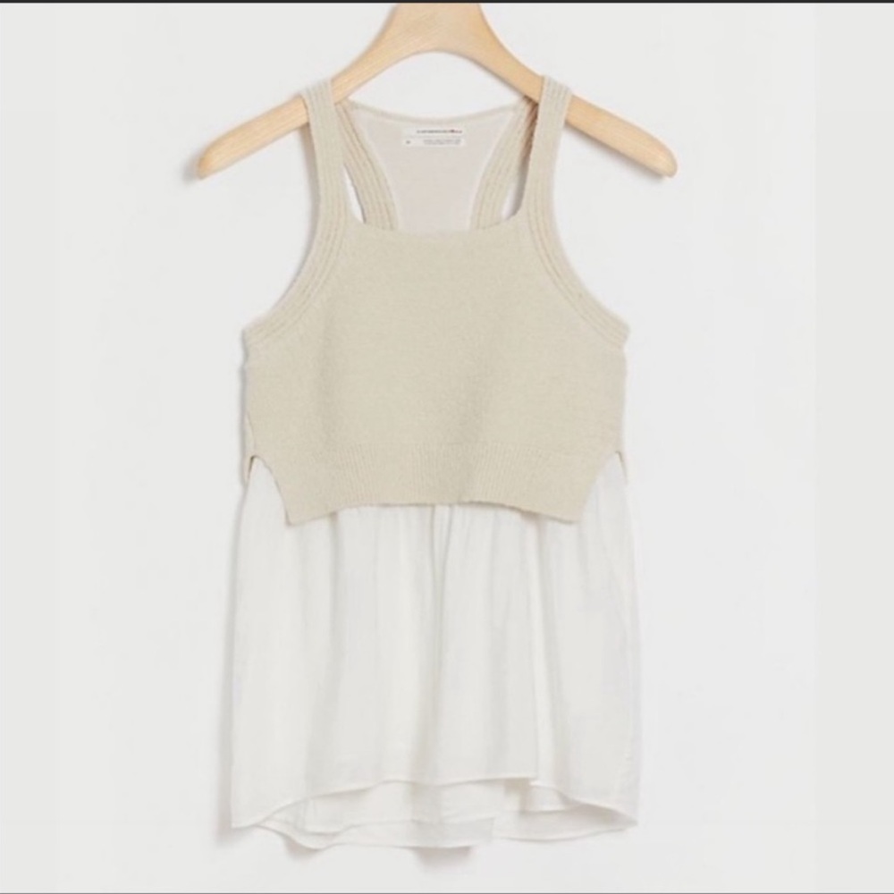 Anthropologie Cream and White Layered Tank Top